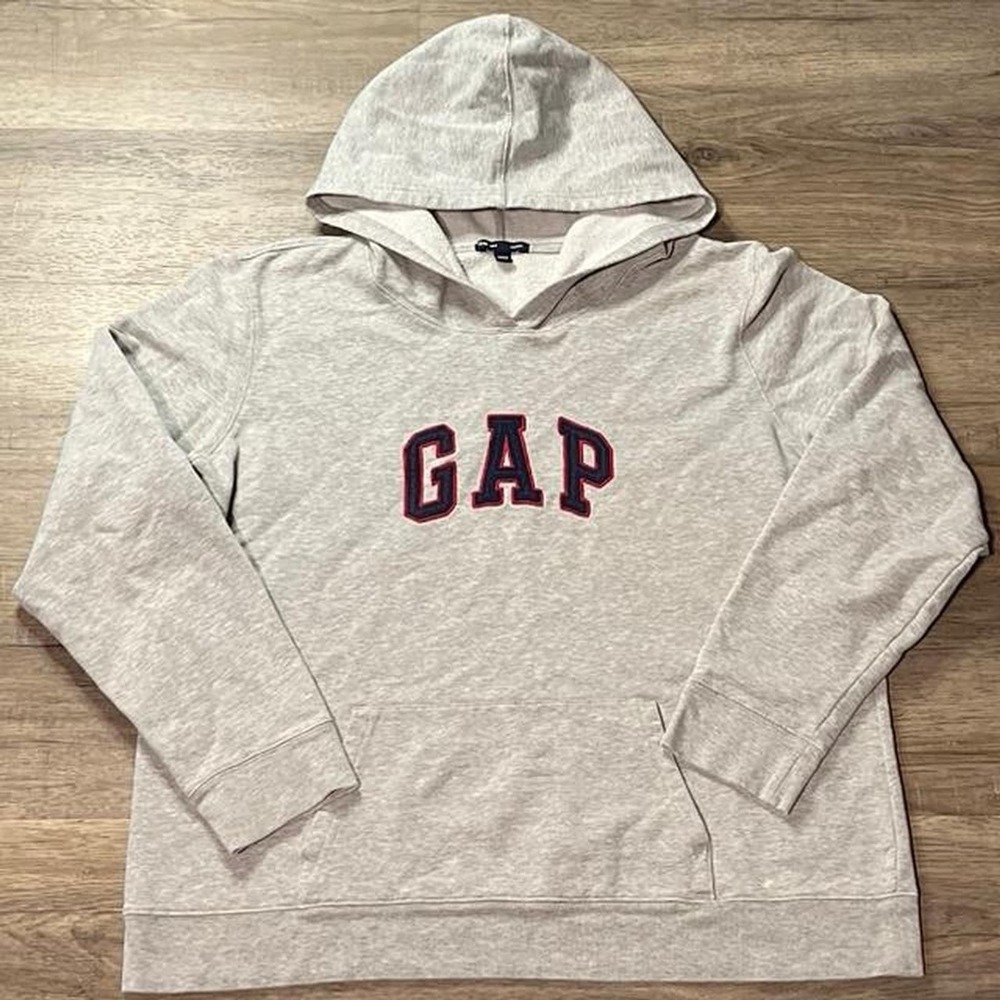 Gap Women's Light Grey Fleece Y2k Sportswear Graphic Essential Hoodie XL